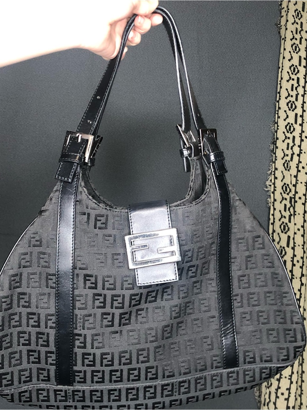 Fendi Black Zucca Jacquard Hobo with Silver Hardware